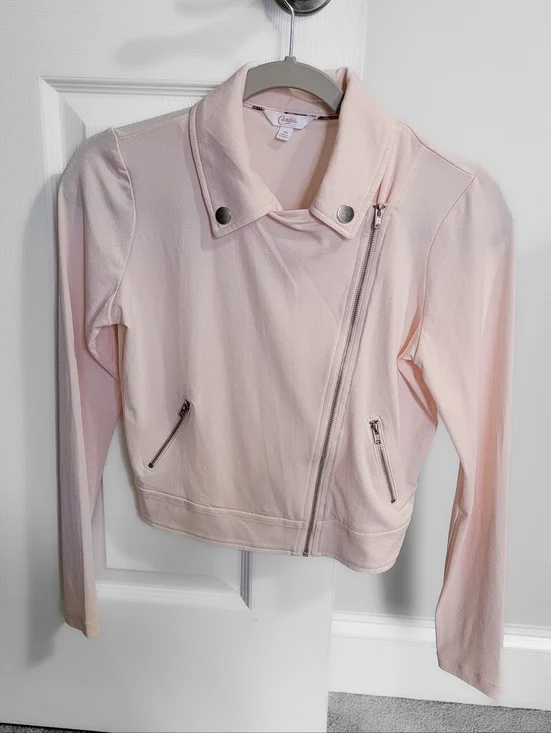 Candie's Pale Pink Lightweight Zip Moto Jacket Size XS - Picture 1 of 5
